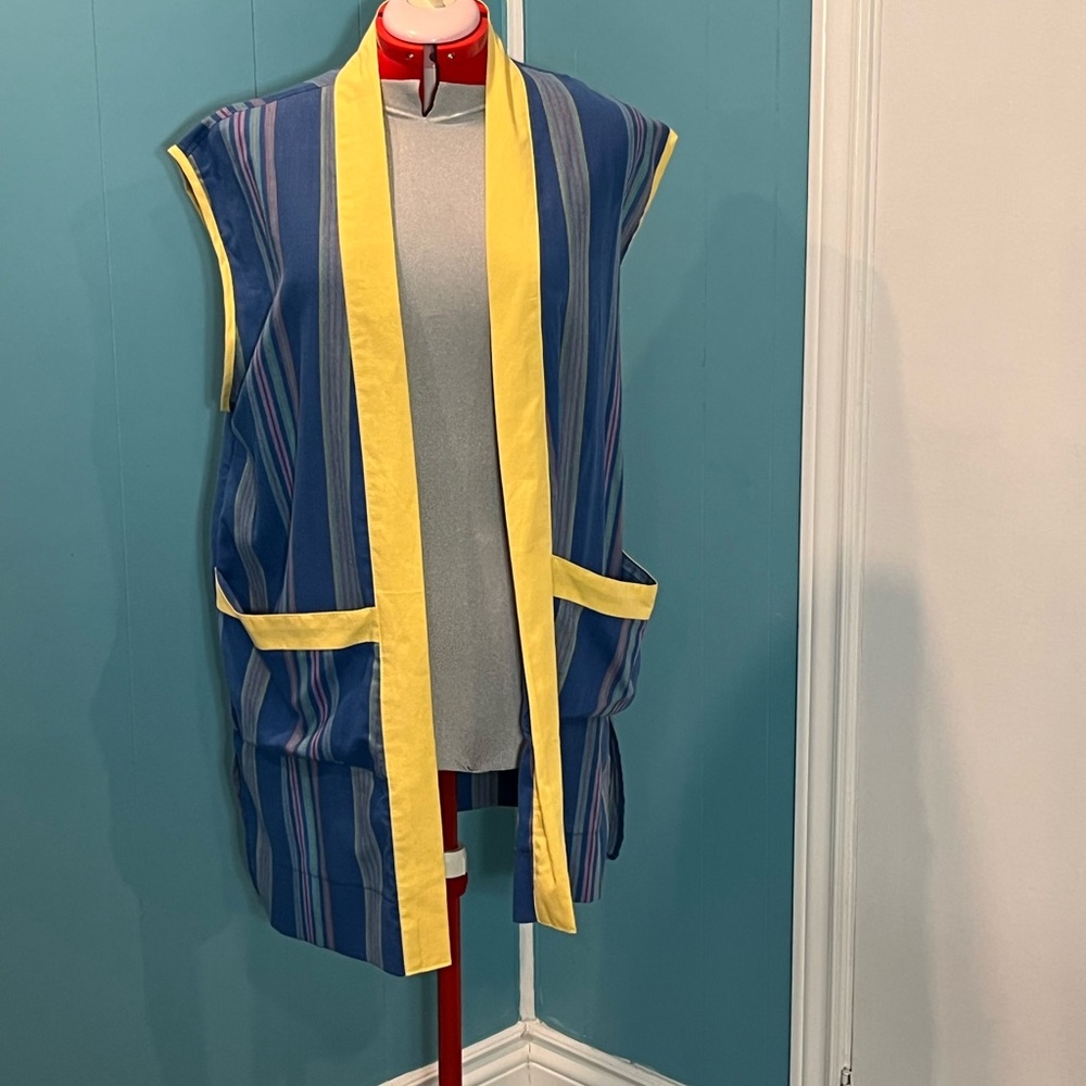 Upcycled - Striped Blue and Yellow Sleeveless Beach Jacket